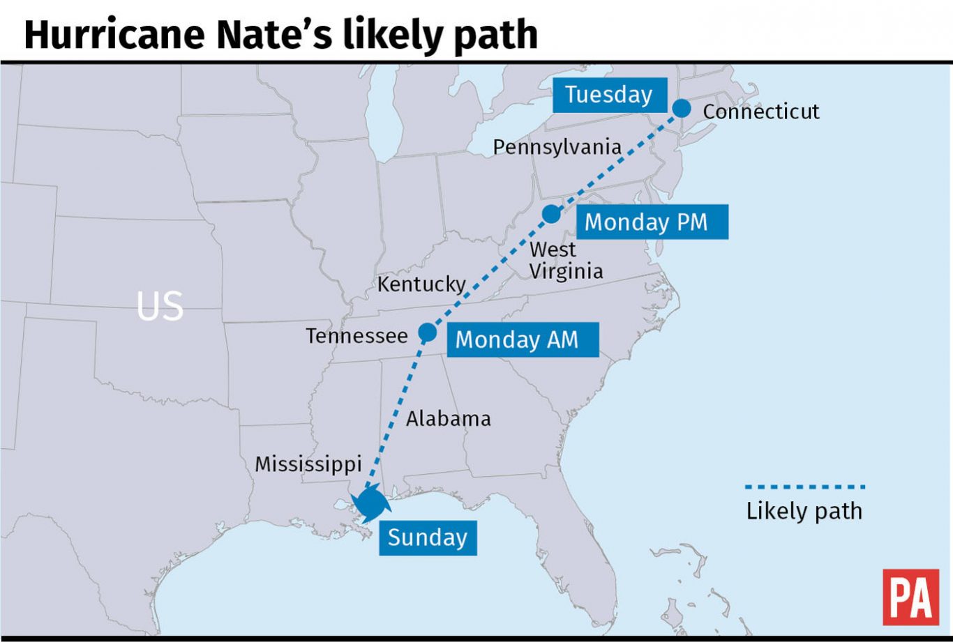 Hurricane Nate's likely path