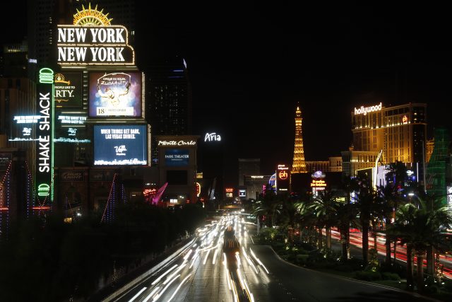 Some of the casinos along the Las Vegas Strip dimmed their signs