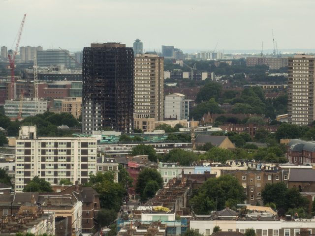 The charred remains of Grenfell Tower