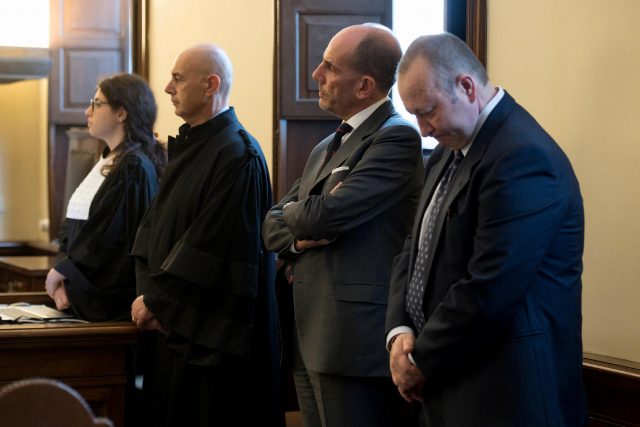 Giuseppe Profiti, second from right, and Massimo Spina, right, in court (L'Osservatore Romano/ Pool Photo via AP)