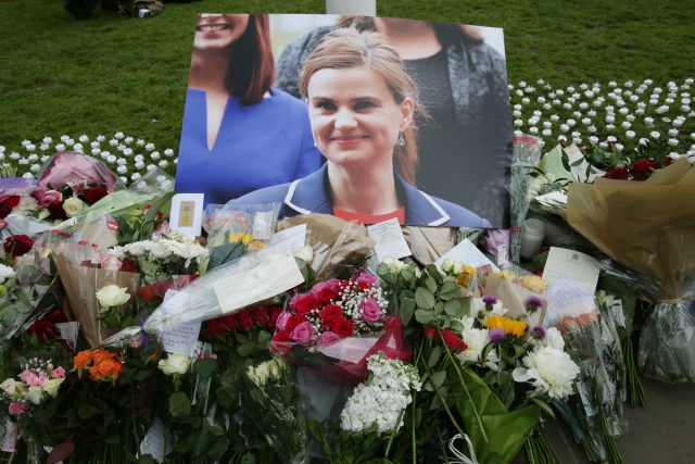 Floral tributes left in Parliament Square, London, after Labour MP Jo Cox was murdered.