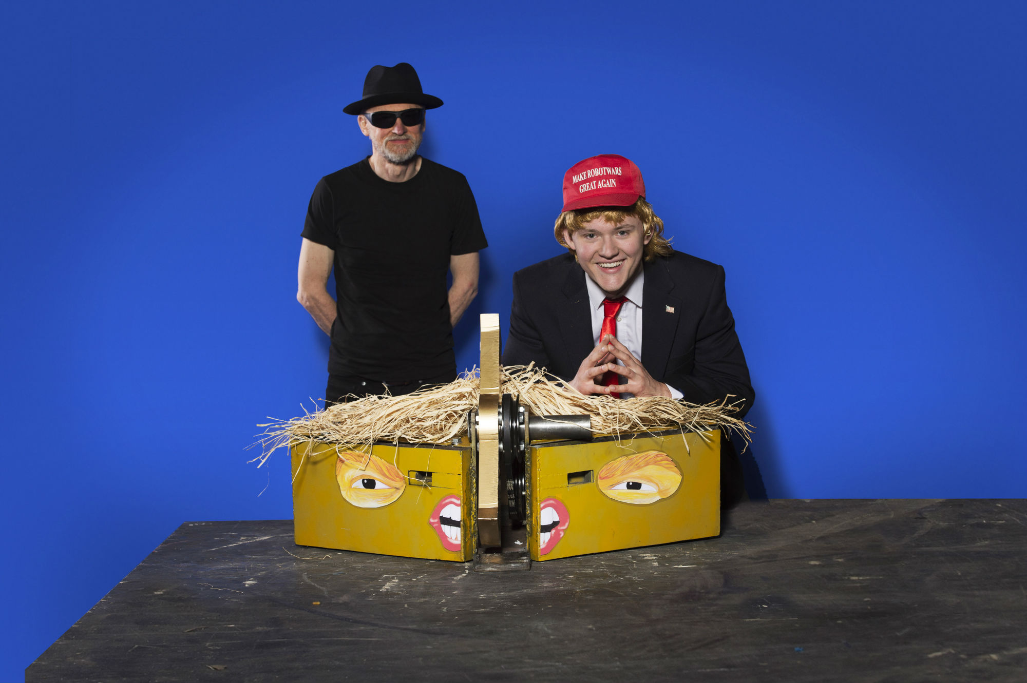 James and Allan Davies with their politically-inspired robot