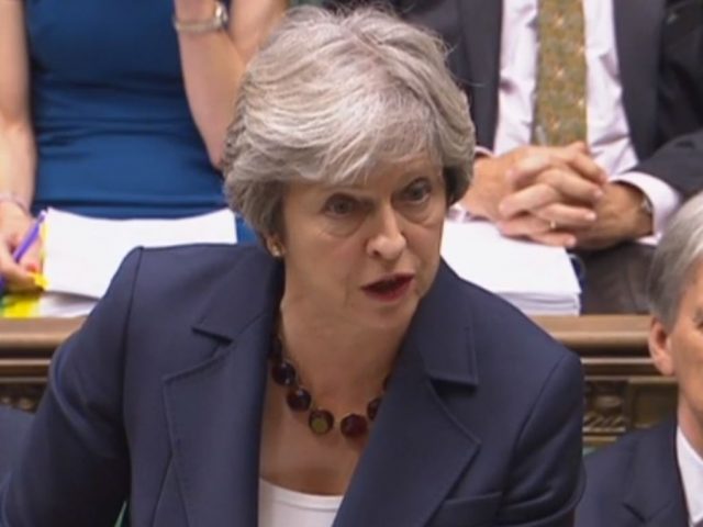 Theresa May during Wednesday's PMQs 
