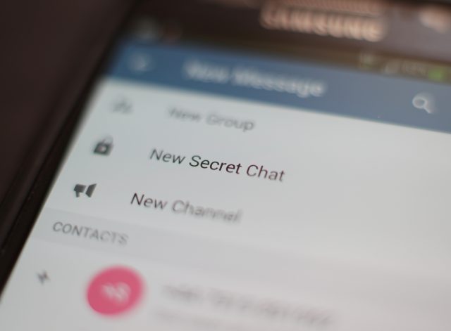 A view of the Telegram messaging app, which enables mobile phone users to send encrypted messages