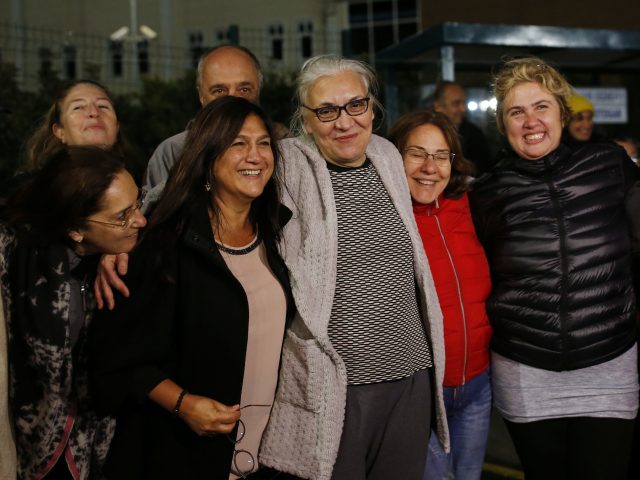 Amnesty International Turkey director Idil Eser with colleagues after her release from Silivri prison outside Istanbul