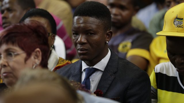 Victor Rethabile Mlotshwa, who was forced into a coffin, sits inside the Magistrates Court in Middelburg