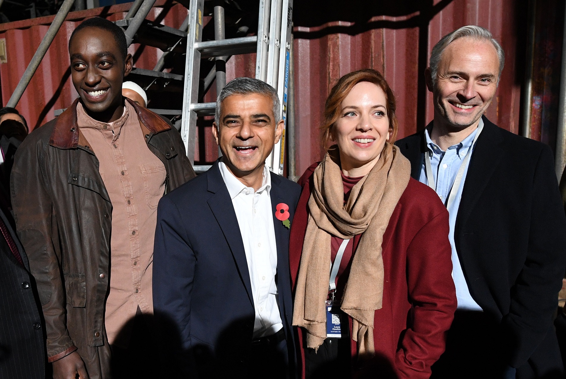 London Mayor Sadiq Khan meets Humans cast members Ivanno Jeremiah (left), Katherine Parkinson and Mark Bonnar (right) (Stefan Rousseau/PA)