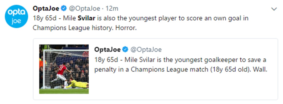 A tweet from OptaJoe on Twitter