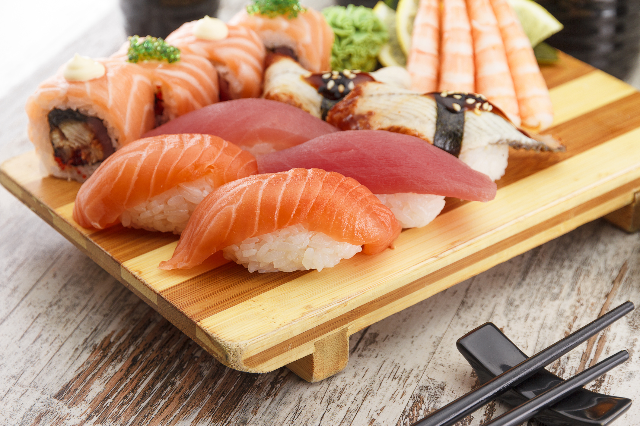 A Japanese platter of food 