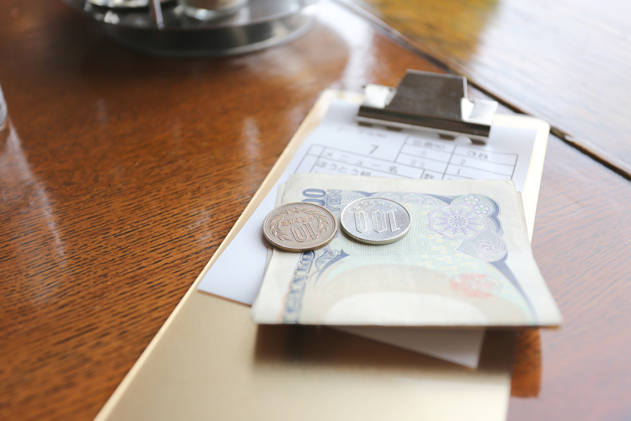 Money on a table in Japan