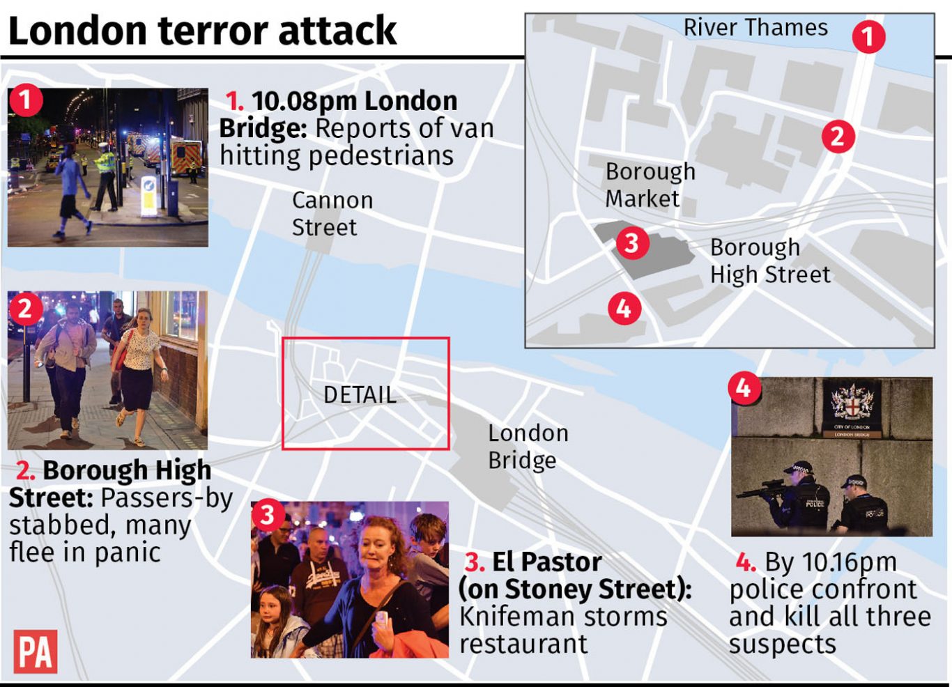 Map locates attacks in central London