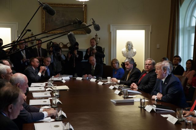 Donald Trump speaks during a cabinet meeting at the White House