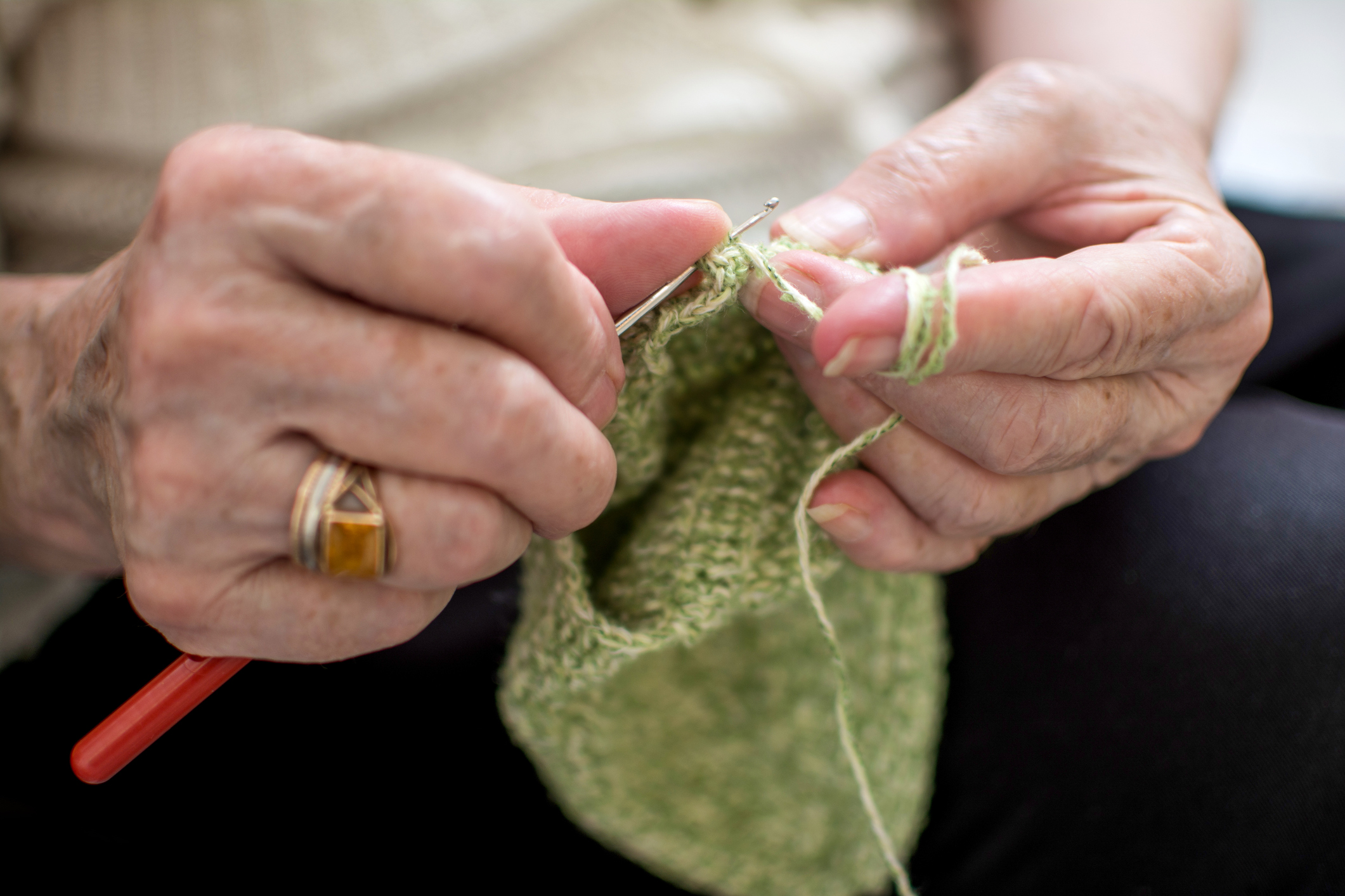 A woman crocheting