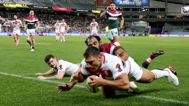 Ryan Hall scored his 33rd try for England against Lebanon in his 34th cap