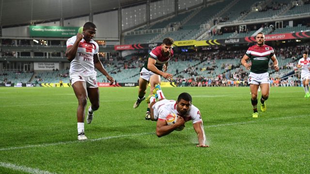 Kallum Watkins scored one of England's five tries against Lebanon