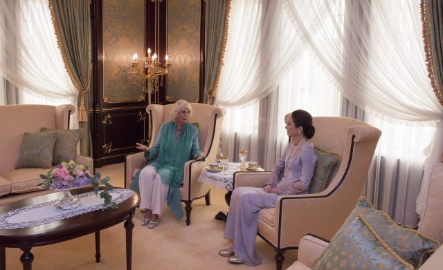 The Duchess of Cornwall meets Zara Salim Davidson the wife of His Royal Highness Sultan Nazrin Shah of Perak.