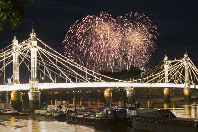 The Battersea Park fireworks over Albert Bridge, in London 