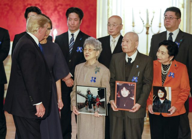 Donald Trump speaks to families of Japanese citizens abducted by North Korea (Kimimasa Mayama/Pool Photo via AP)