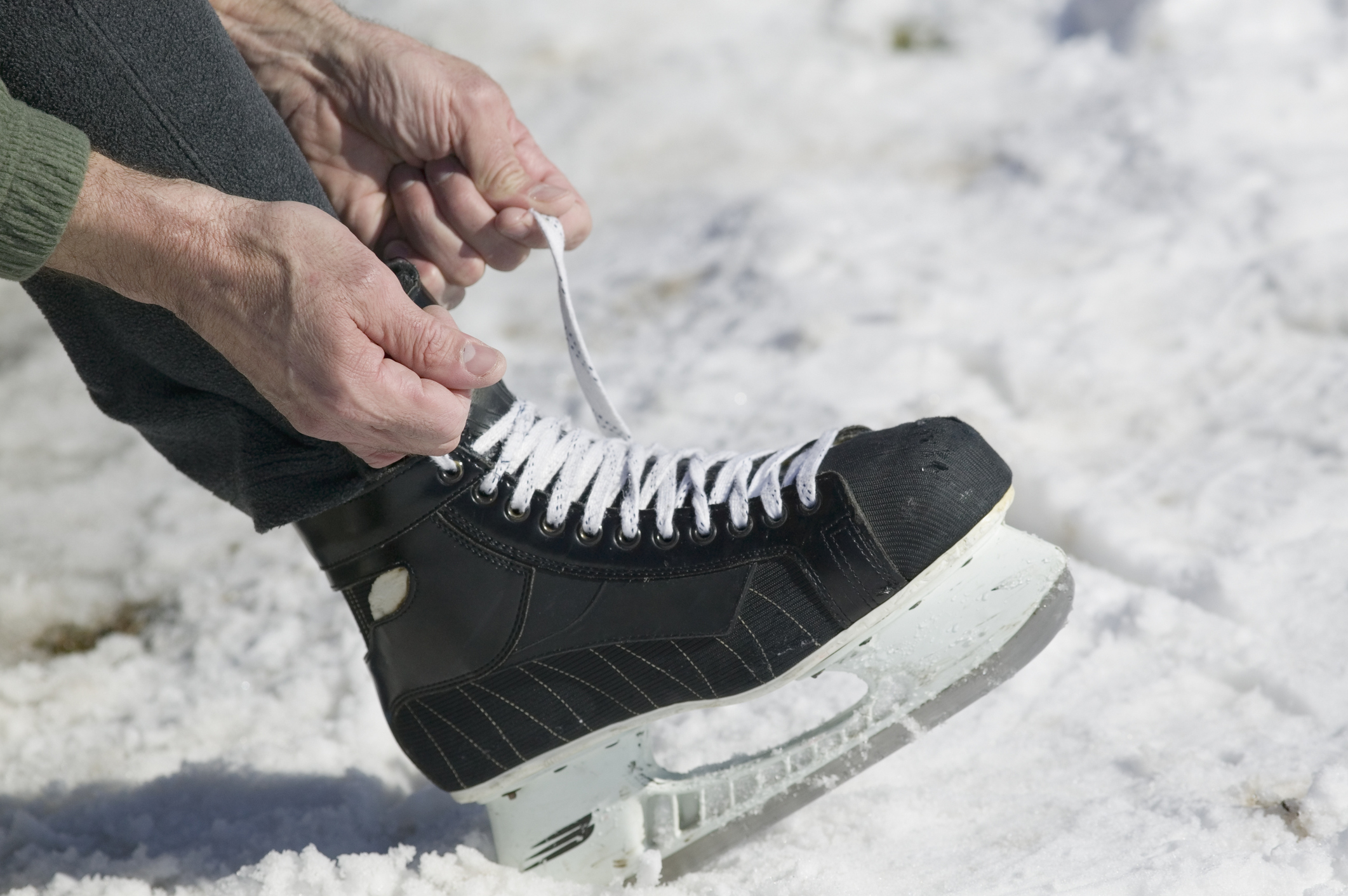 Close up of man lacing ice skate (Thinkstock/PA)
