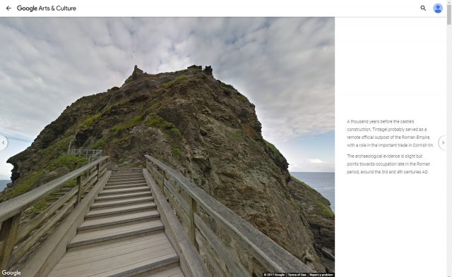 Tintagel Castle captured on a Google Street View camera 