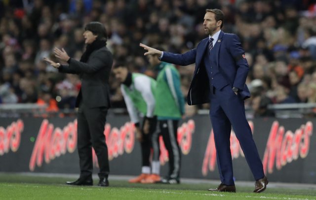 Gareth Southgate, right, watches on at Wembley