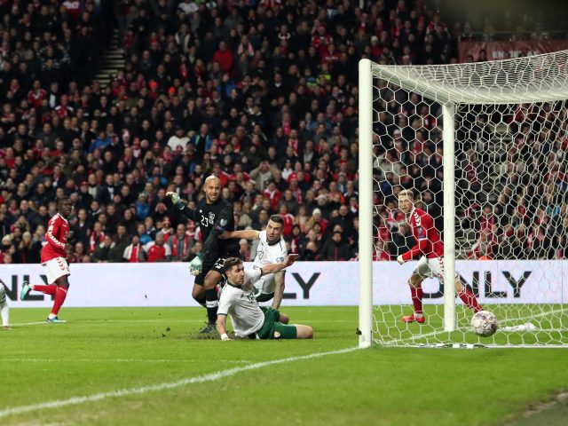 Celta Vigo winger Pione Sisto misses from close range for Denmark (Niall Carson/PA)