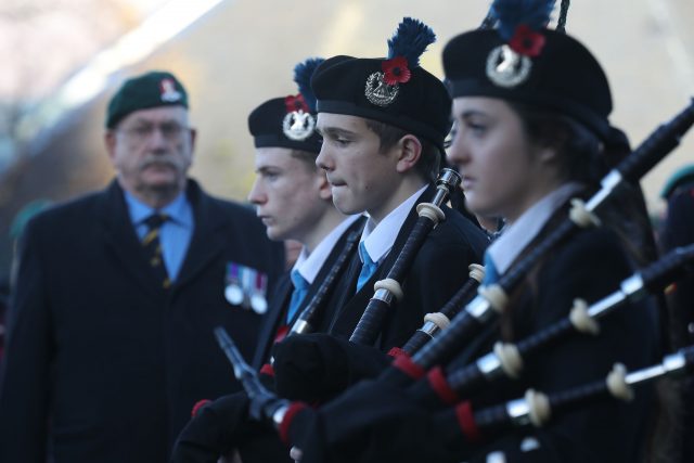 Lochaber Schools Pipe Band, as veterans attend a Remembrance Sunday Service in Fort William