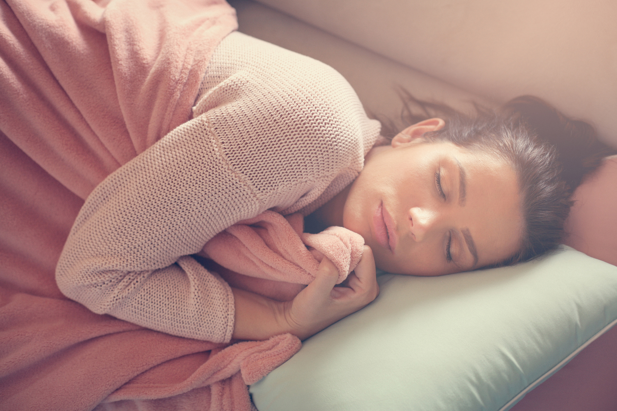 A woman sleeping happily