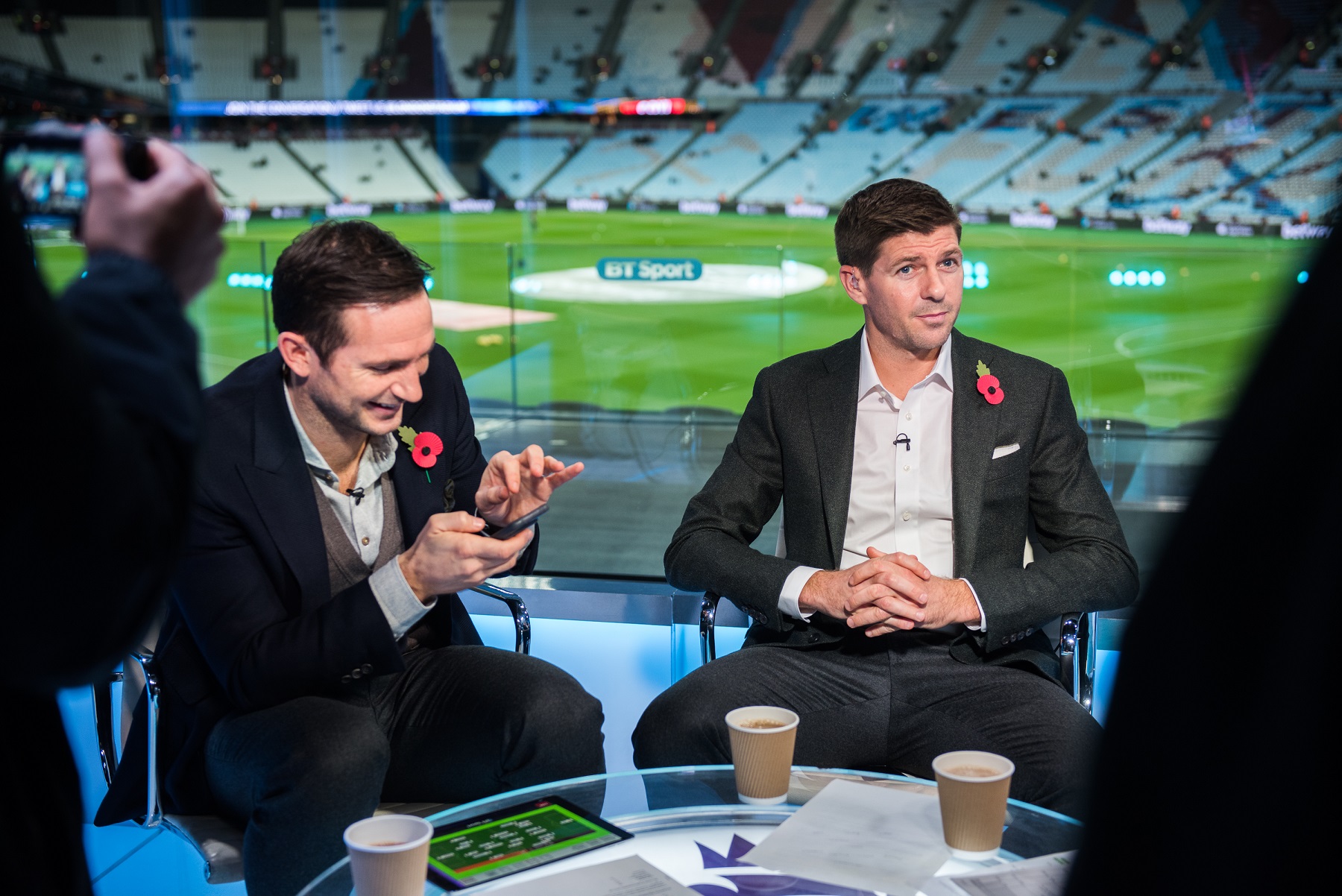 Frank Lampard and Steven Gerrard in the BT Sport studio at the London Stadium