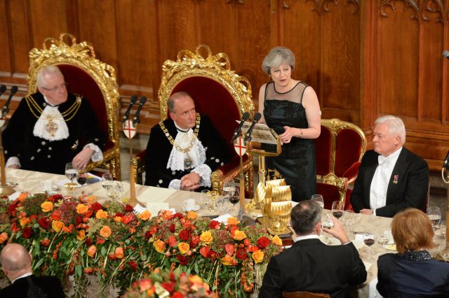 Prime Minister Theresa May addressing the annual Lord Mayor's Banquet at the Guildhall in London
