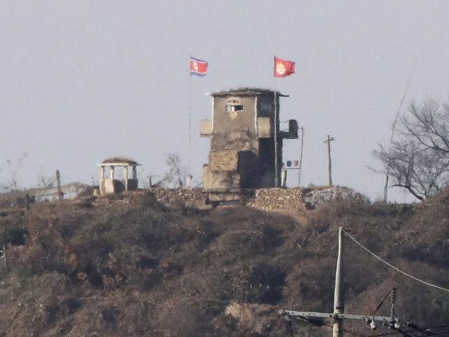 A North Korean military guard outpost, seen from Paju, South Korea