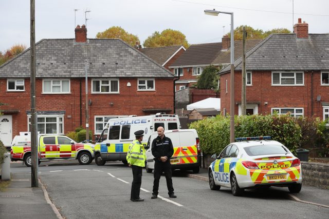 Police at the scene in Holland Road, Hamstead, Birmingham