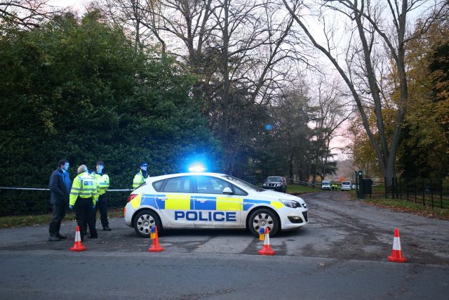 Police at the scene near Waddesdon, in Buckinghamshire