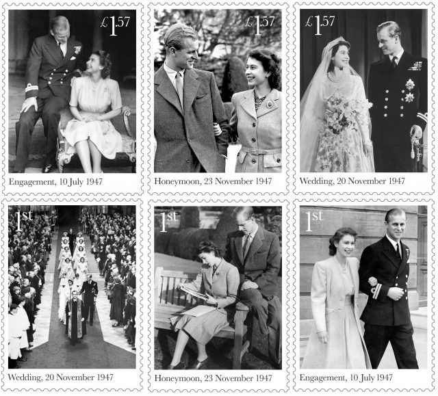Six stamps commemorating the 70th wedding anniversary of the Queen and the Duke of Edinburgh