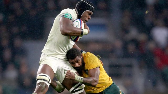 Marika Koroibete made a lot of good tackles including this one on Maro Itoje 