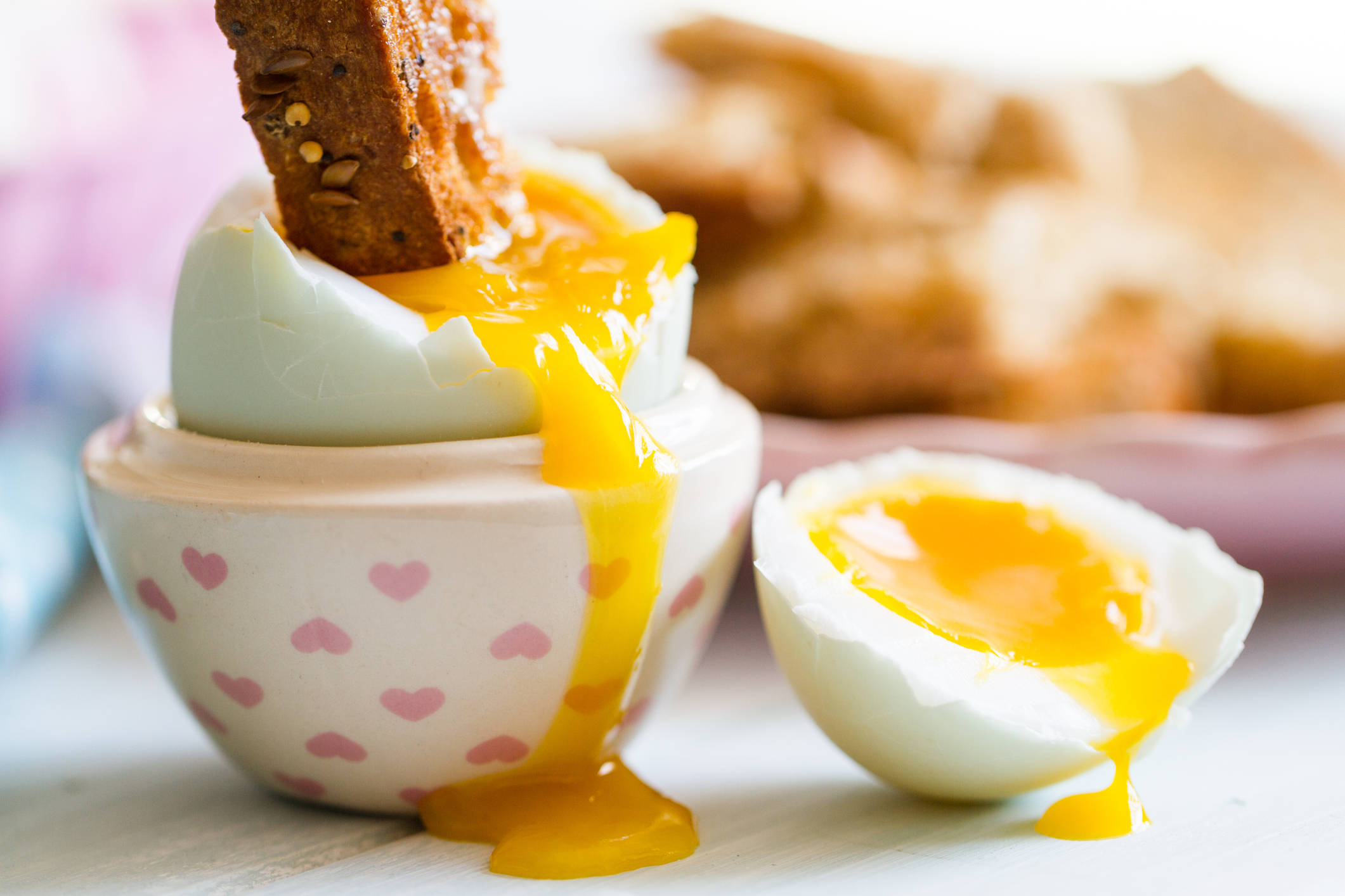 Series on boiled duck egg for breakfast, with toast soldiers