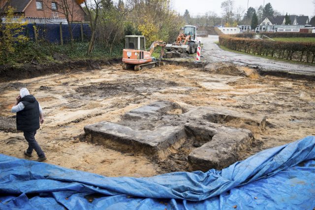 A giant Swastika-shaped foundation sits on construction site in Hamburg