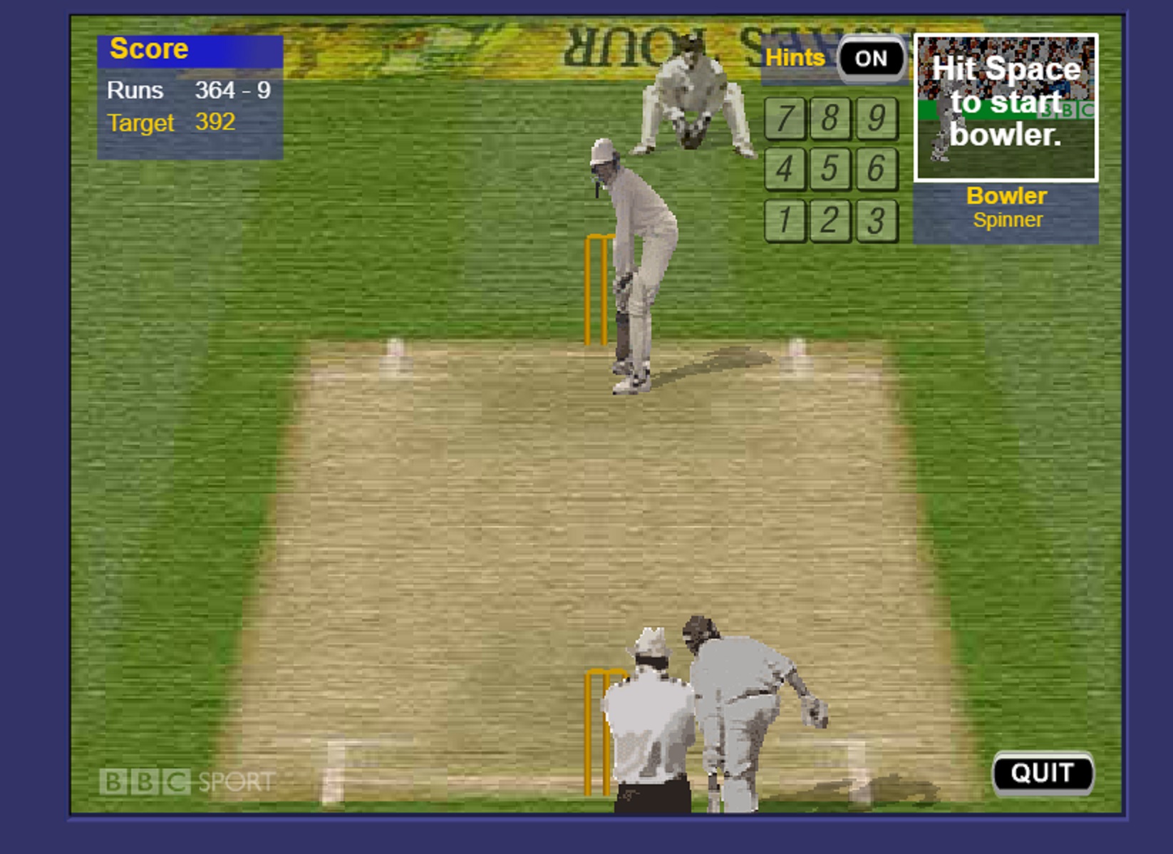 A screen grab of BBC Sport's 'Last Man Standing' computer game
