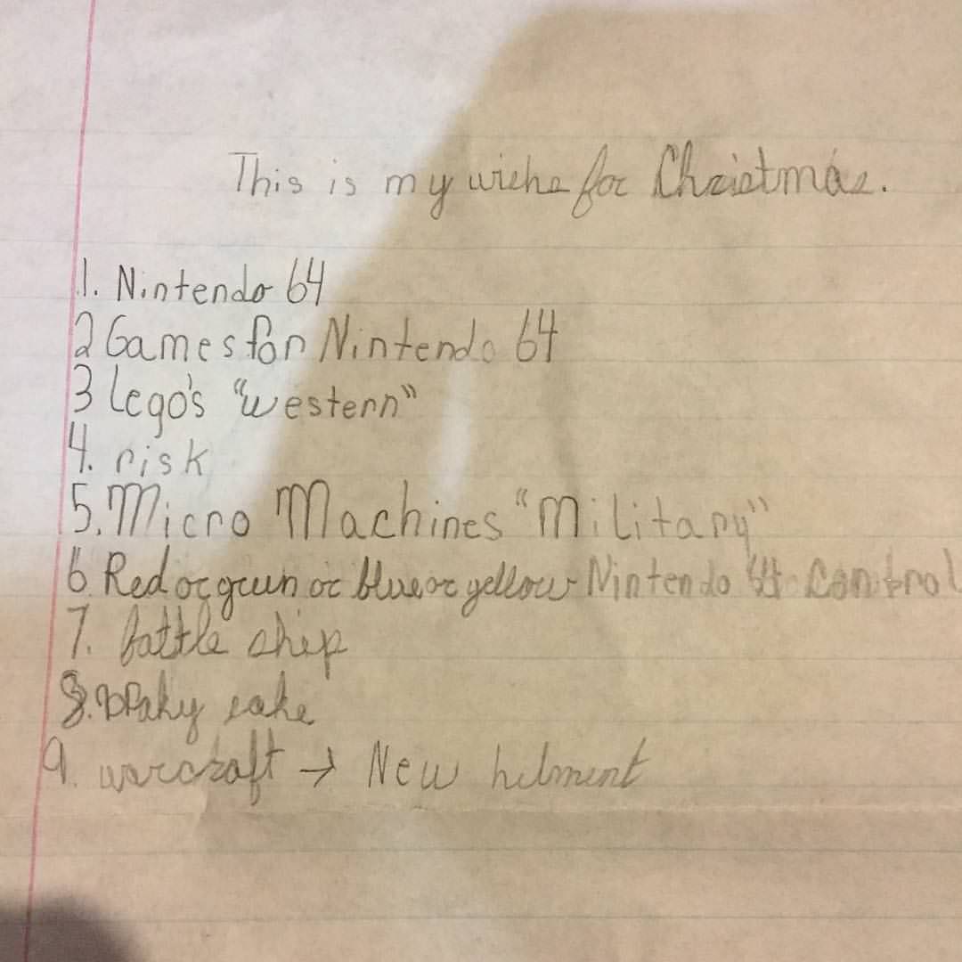 Christmas wish list found by Redditor adrake86 21 years after he wrote it (adrake86)