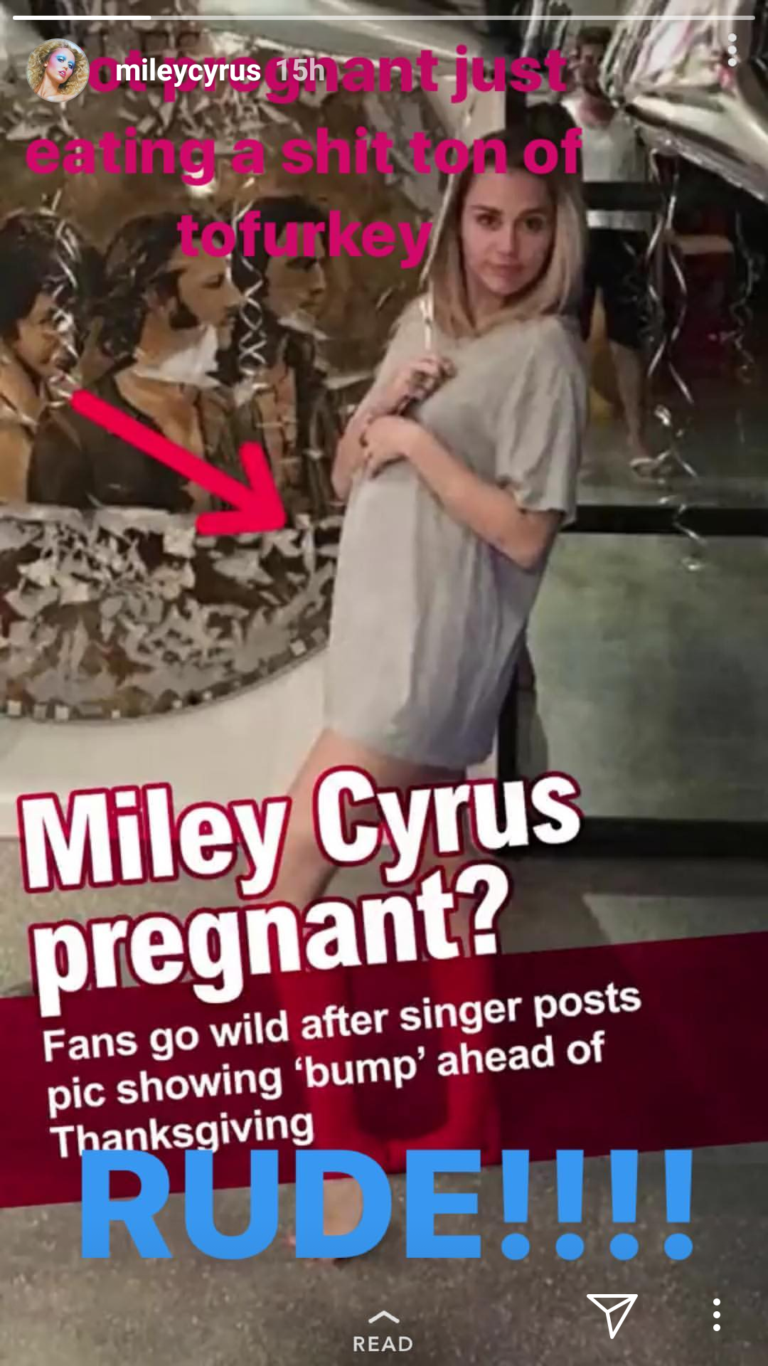 Cyrus hits back at pregnancy rumours via Instagram.
