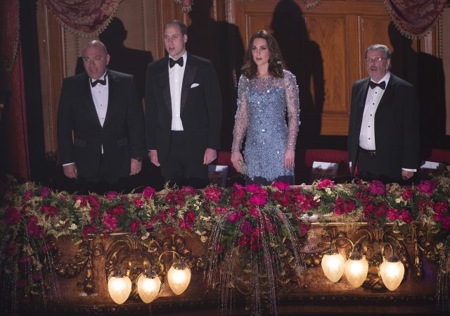 The Duke and Duchess of Cambridge are joined in The Royal Box by Laurie Mansfield and Giles Cooper of Royal Variety (Eddie Mulholland/Daily Telegraph/PA Wire)
