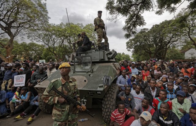 Soldiers on the streets in Harare, Zimbabwe
