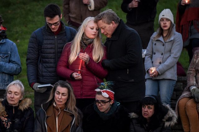 The father of Gaia Pope, Richard Sutherland, and here sister, Clara Pope-Sutherland (Ben Birchall/PA)