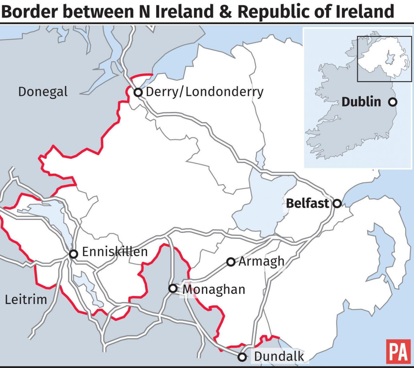 Border between N Ireland and Republic of Ireland