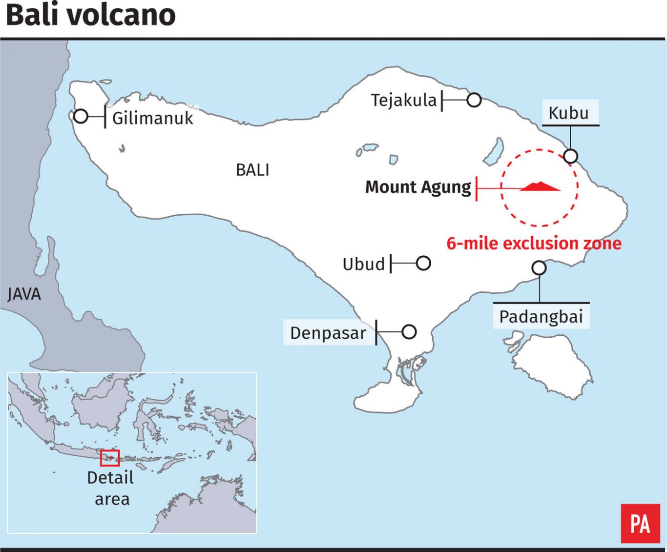Graphic locates Mount Agung on Bali