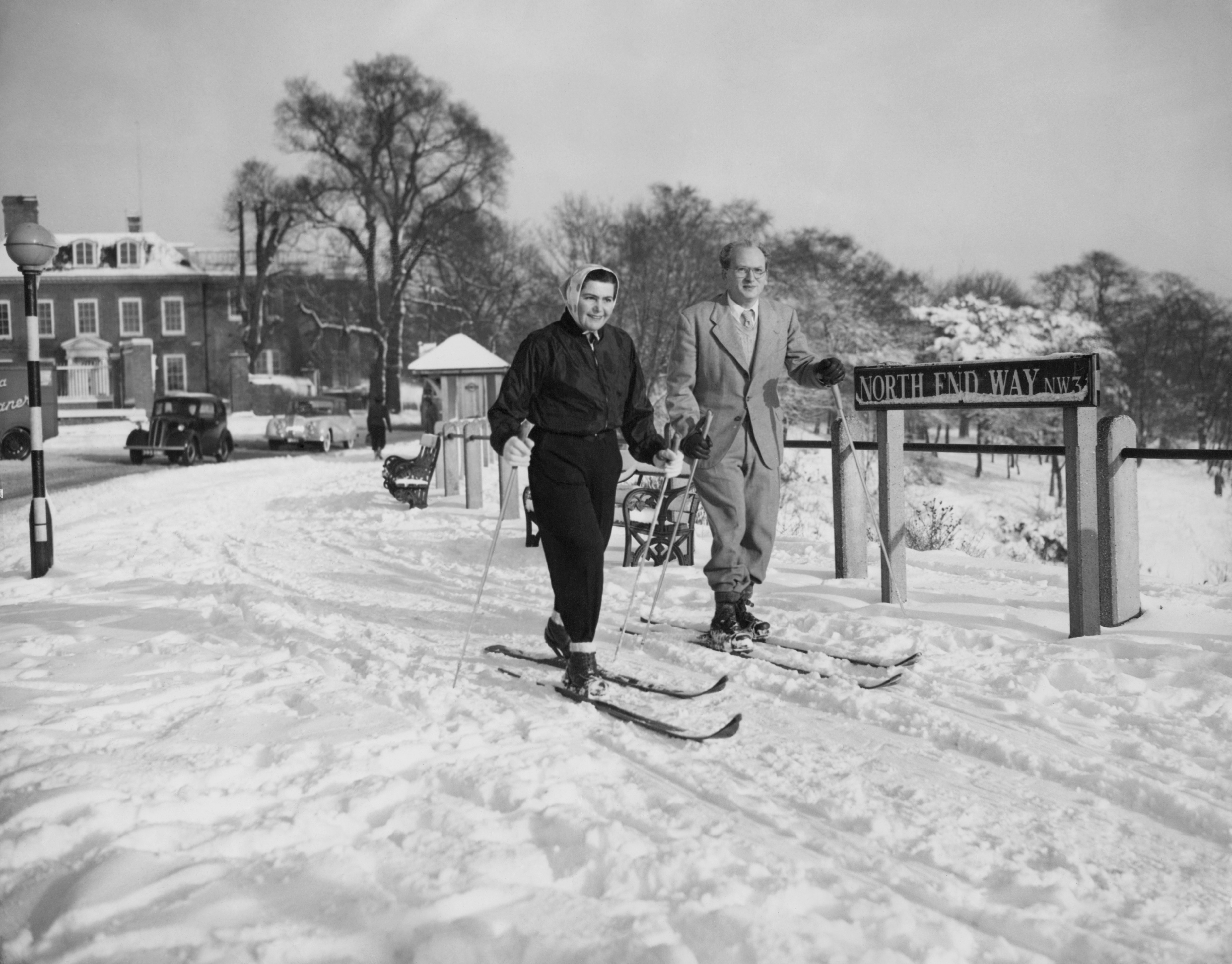 People skiing on London's Hampstead Heath in 1955 (PA)