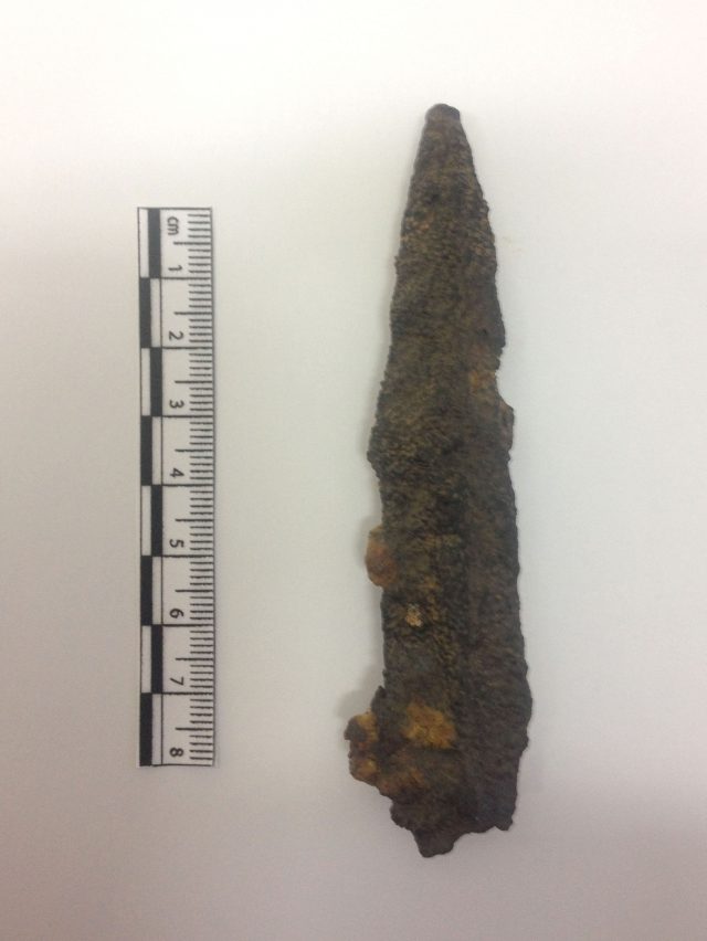 The point of the Roman pilum found in the defensive ditch at Ebbsfleet 