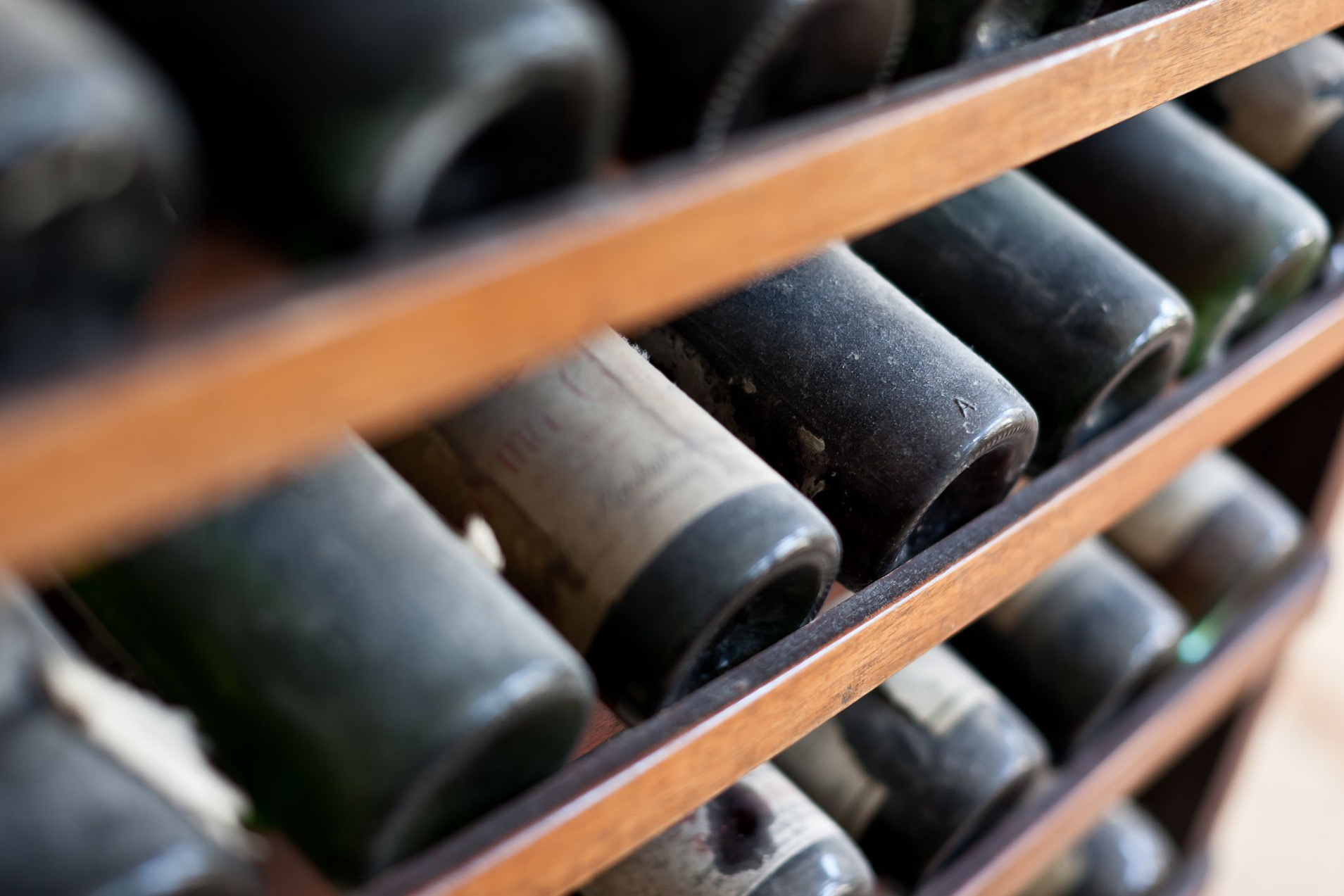 Dusty wine bottles in a cellar