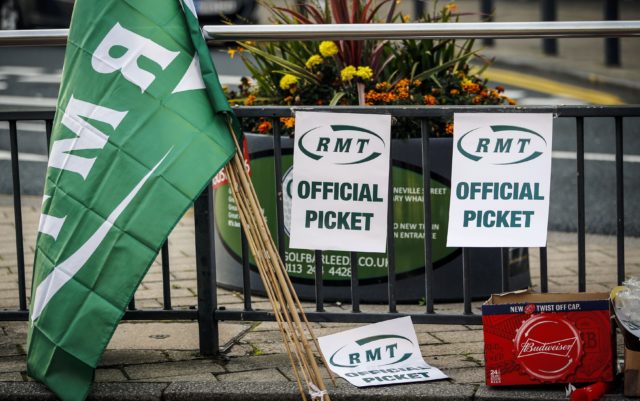An RMT union picket at Leeds Station (Danny Lawson/PA)