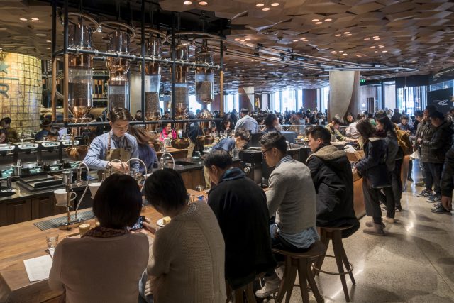 This is the biggest Starbucks coffee shop in the world, just opened in Shanghai, China (Chinatopix via AP)